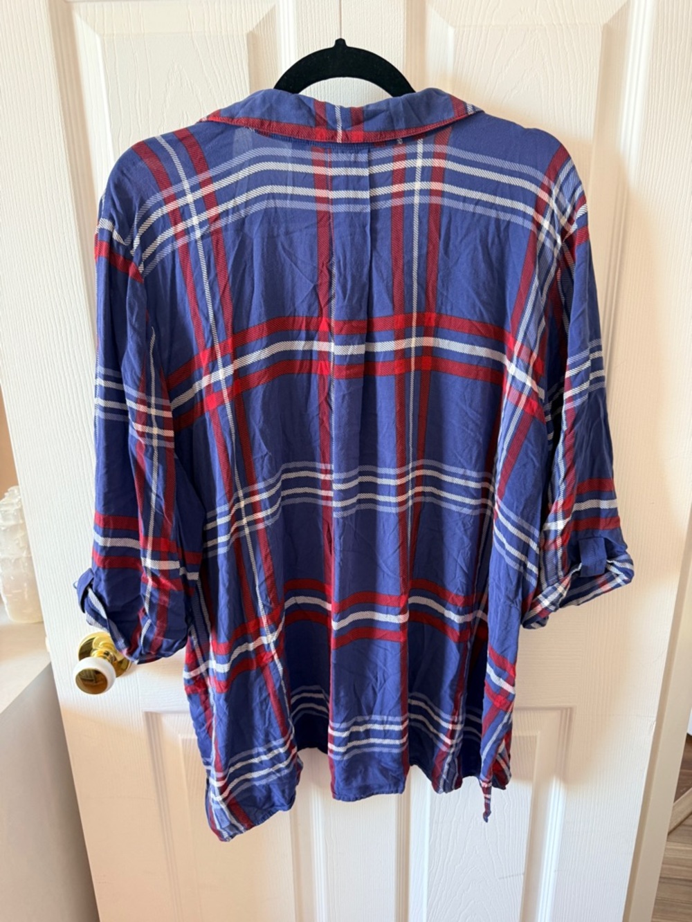 Reitmans Blue Plaid Button-Down Shirt with Red & White Stripes - Picture 2 of 7